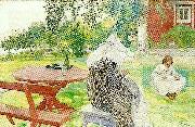Carl Larsson sommardag karin och brita i tradgarden-sommartid Sweden oil painting artist